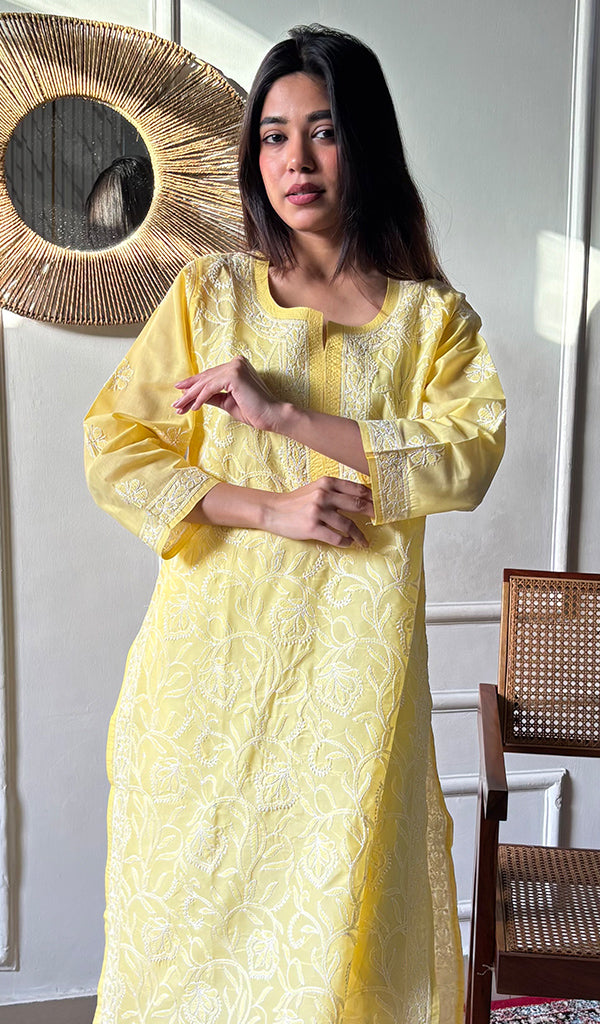 Women's Lakhnavi Handcrafted Cotton Chikankari Kurti - HONC0356933