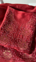 Mainaaj Women's Lakhnavi Handcrafted Pure Organza Chikankari Unstitched Kurta And Dupatta Set- HONC02261147