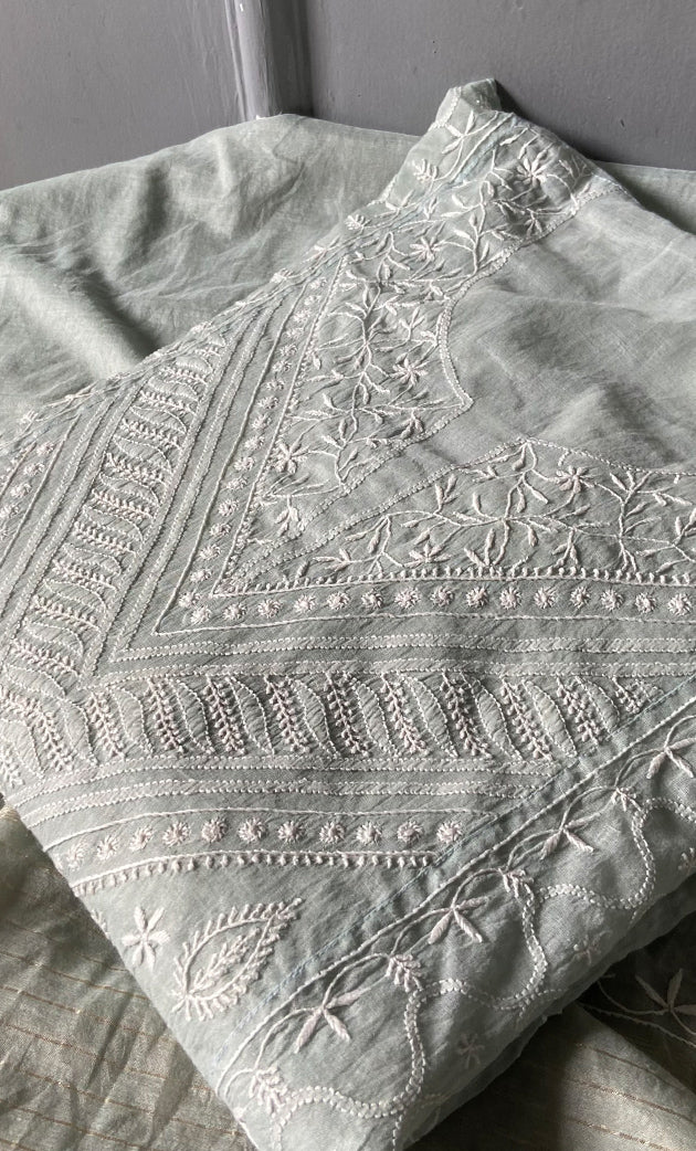 Women's Lakhnavi Handcrafted Mul Chanderi Semi - Stitched Kurta And Dupatta Set - HONC0304457