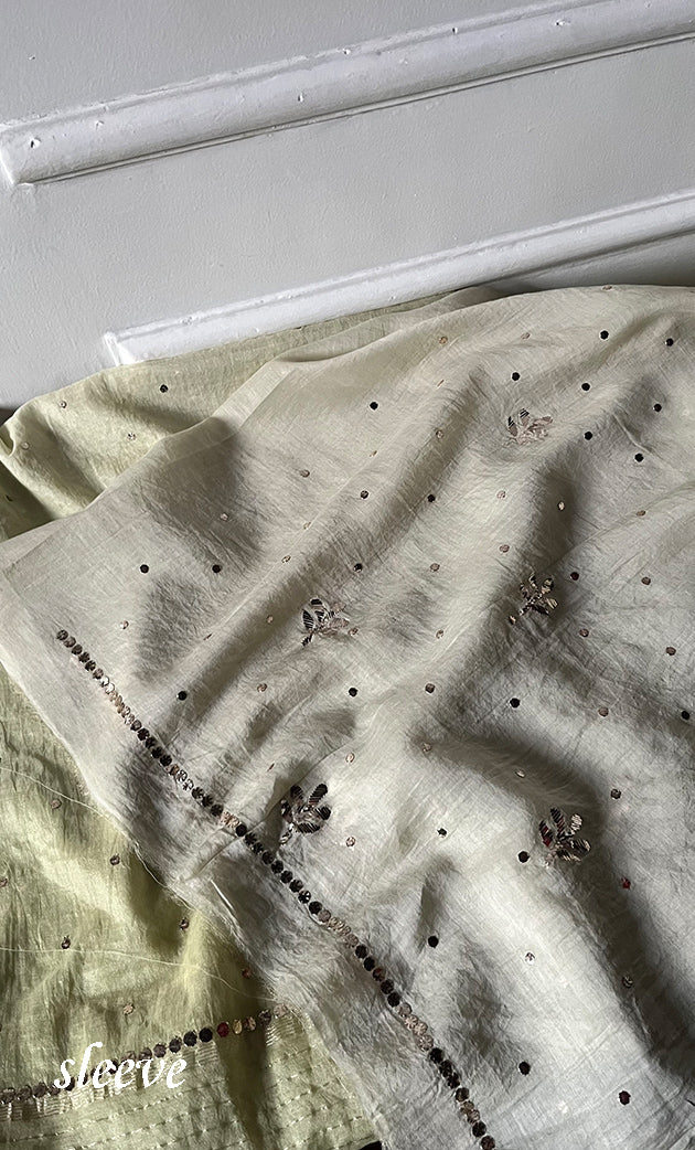 Women's Lakhnavi Handcrafted Mul Chanderi Unstitched Chikankari Full Suit Material - HONC0328514