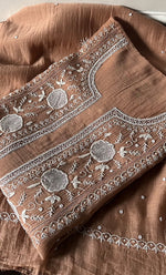 Load image into Gallery viewer, Women's Lakhnavi Handcrafted Mul Chanderi Semi - Stitched Anarkali And Dupatta Set - HONC0330160