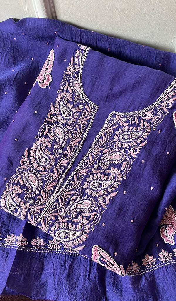 Titlee Women's Lakhnavi Handcrafted Mul Chanderi Unstitched Kurta And Dupatta Set - HONC0277057
