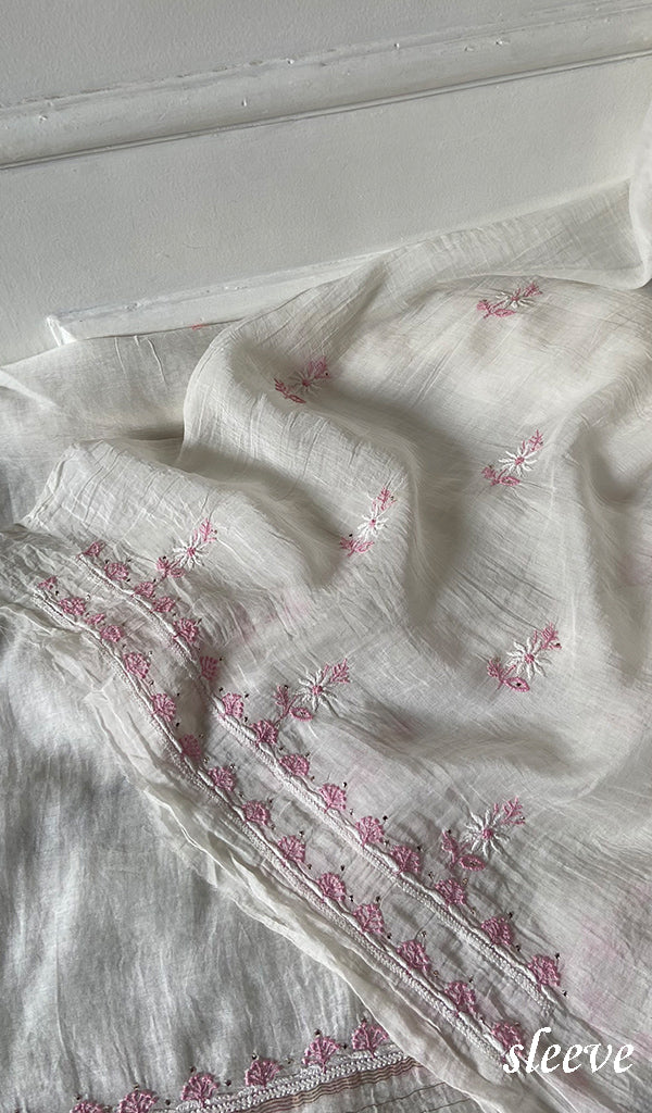 Women's Lakhnavi Handcrafted Mul Chanderi Unstitched Kurta And Dupatta Set- HONC02808920