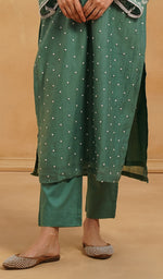 Load image into Gallery viewer, Jazba Women's Lakhnavi Handcrafted Mul Chanderi Chikankari Stitched Kurta, Dupatta And Pant Set - HONC0458975