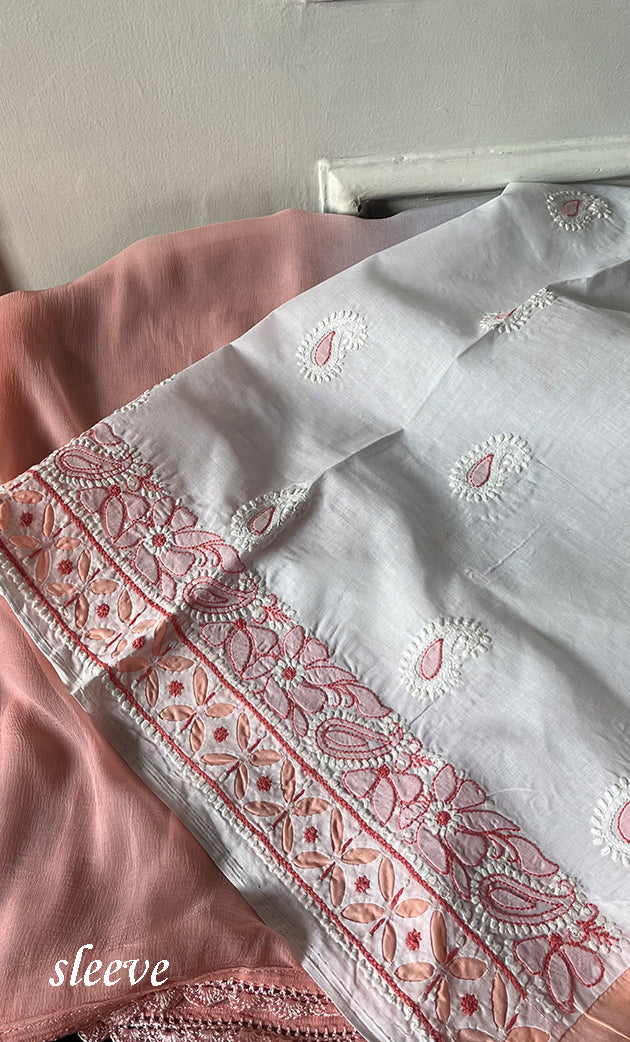 Women's Lakhnavi Handcrafted Unstitched Cotton Chikankari Suit Material - HONC0276809