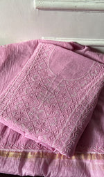 将图像加载到图库查看器中， Women's Lakhnavi Handcrafted Chanderi Silk Unstitched Chikankari Full Suit - HONC0369259