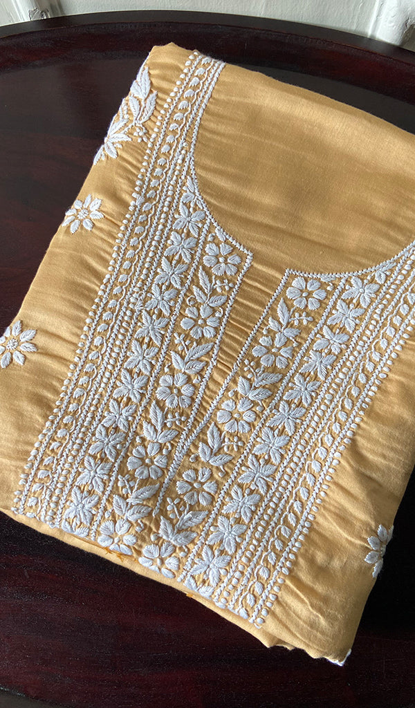 Women's Lucknowi Handcrafted Cotton Chikankari Unstitched Kurti Fabric - HONC096031