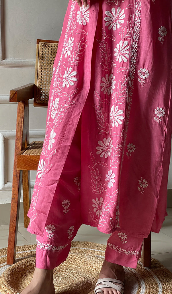 Women's Lakhnavi Handcrafted Cotton Chikankari Kurta And Palazzo Set - HONC0289195