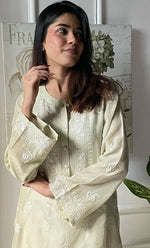 Load image into Gallery viewer, Amayra Women&#39;s Lucknowi Handcrafted Maheshwari Mul Chanderi Chikankari Kurti - HONC0300060
