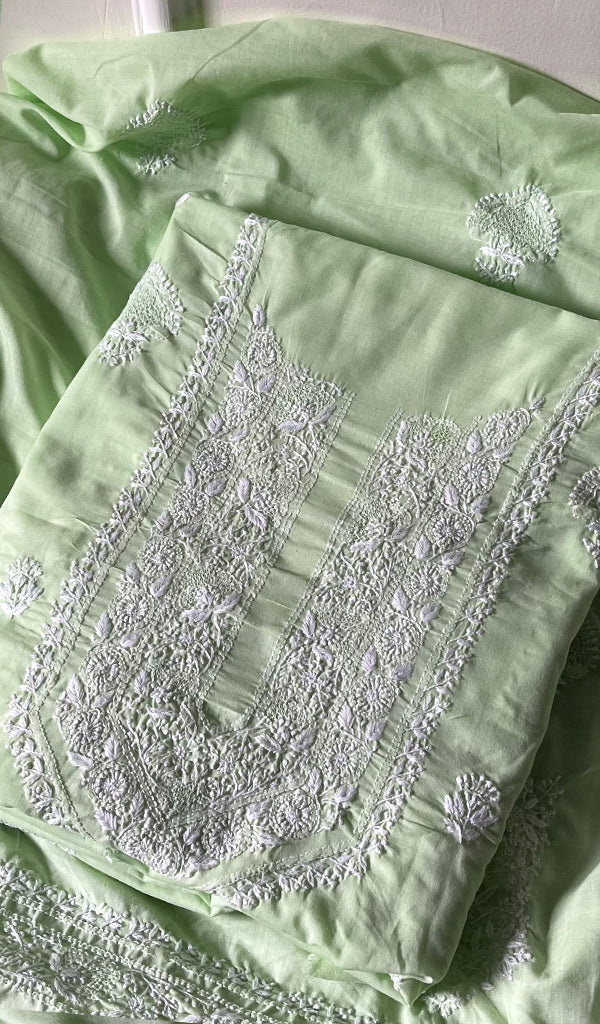 Green Cotton Unstitched Kurta And Dupatta