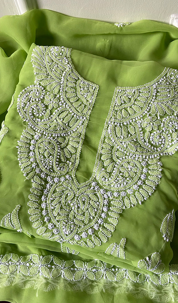 Women's Lucknowi Handcrafted Faux-Georgette Chikankari Suit Material - HONC0263013