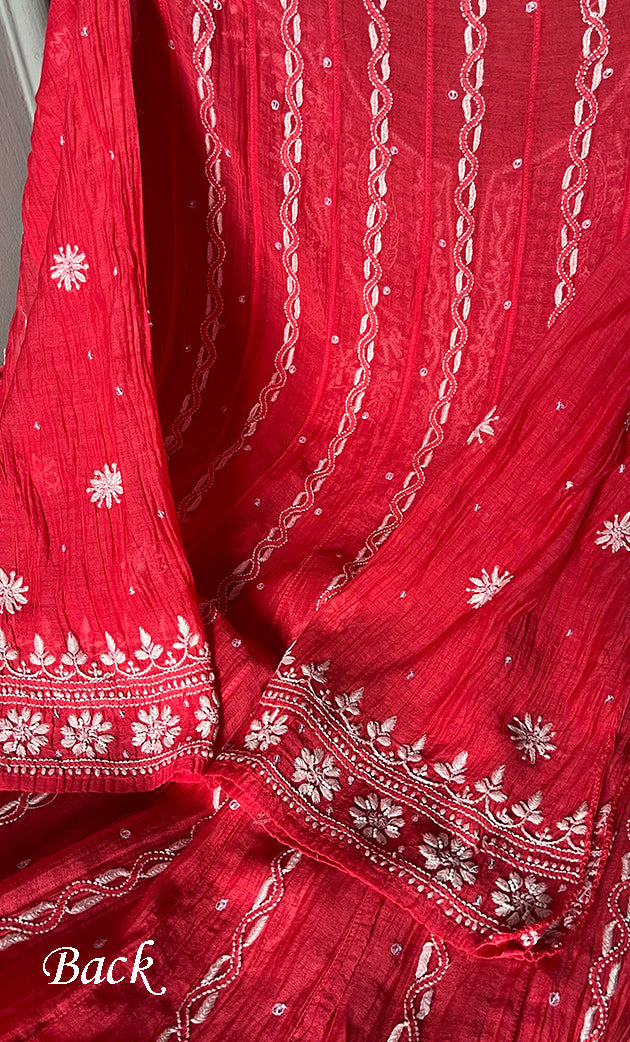 Women's Lakhnavi Handcrafted Mul Chanderi Semi - Stitched Anarkali And Dupatta Set- HONC0300027