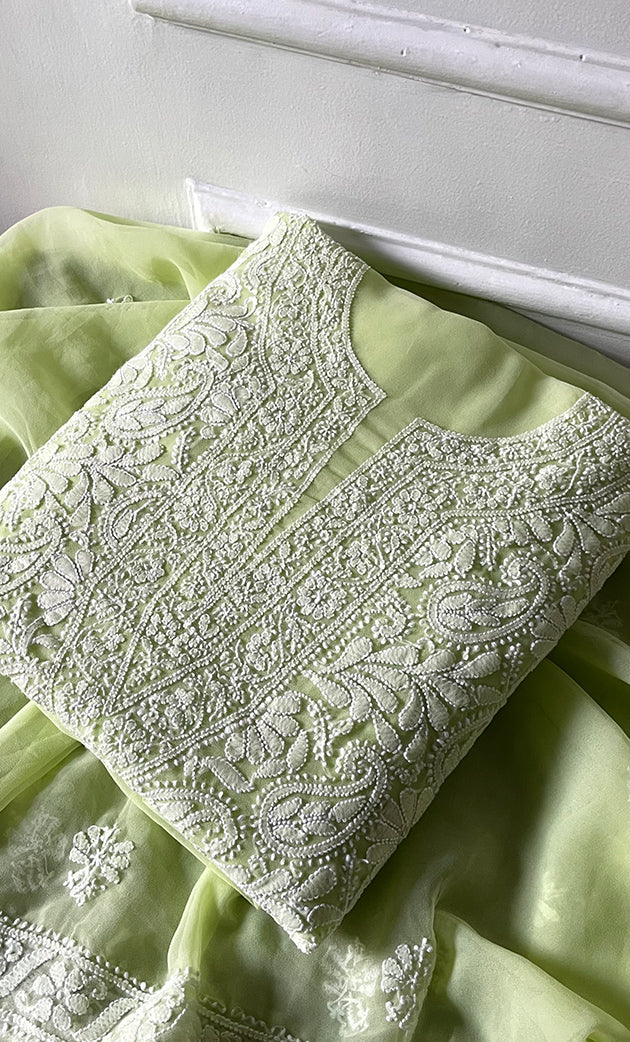 Women's Lucknowi Handcrafted Faux-Georgette Chikankari Suit Material - HONC0315340