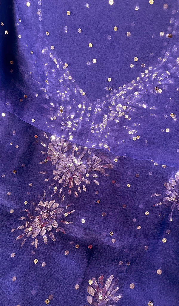 Marifa Women's Lakhnavi Handcrafted Pure Organza Chikankari Unstitched Kurta And Dupatta Set- HONC0255851