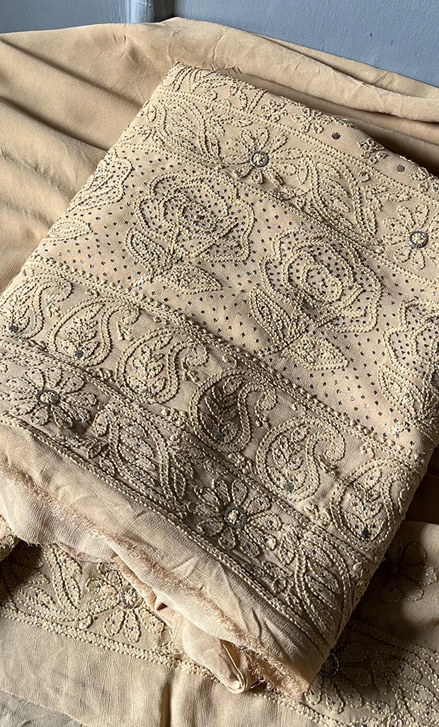 Women's Lakhnavi Handcrafted Viscose Georgette Chikankari Full Suit Material - HONC0271108