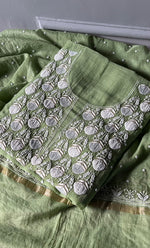 Load image into Gallery viewer, Jazba Women&#39;s Lakhnavi Handcrafted Mul Chanderi UnStitched Kurta And Dupatta Set - HONC0301690

