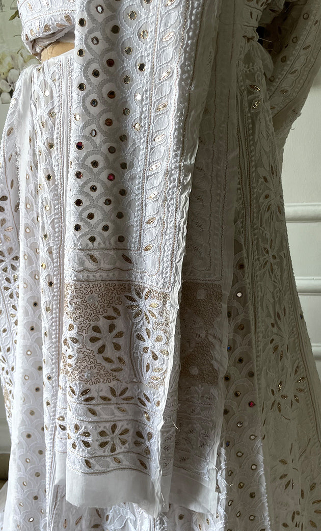 Women's Lakhnavi Handcrafted Bridal Viscose Georgette Chikankari Lehenga Set - HONC0265092