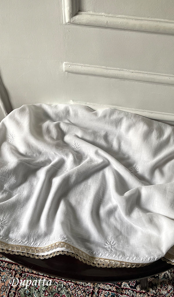 Women's Lakhnavi Handcrafted Cotton Semi -Stitched Kurta And Dupatta Set - HONC0326108