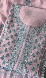 将图像加载到图库查看器中， Saziya Women's Lakhnavi Handcrafted Mul Chanderi Semi - Stitched Kurta And Dupatta Set - HONC0246405