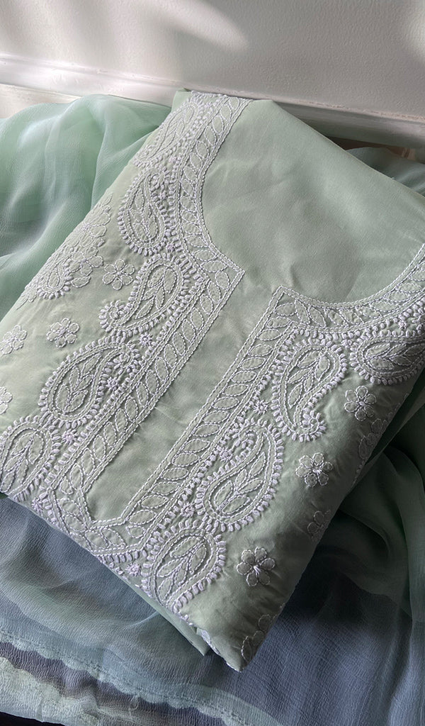 Women's Lakhnavi Handcrafted Unstitched Cotton Chikankari Suit Material - HONC0291825