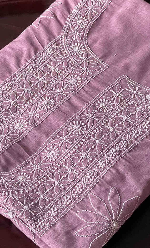 Women's Lakhnavi Handcrafted Cotton Chikankari Unstitched Kurti Fabric - HONC0313490