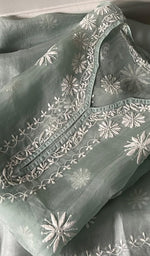 Load image into Gallery viewer, Women's Lakhnavi Handcrafted Pure Organza Chikankari Semi stitched Kurta And Dupatta Set- HONC0348606
