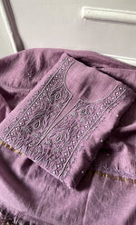 将图像加载到图库查看器中， Women's Lakhnavi Handcrafted Mul Chanderi Unstitched Chikankari Full Suit Material - HONC