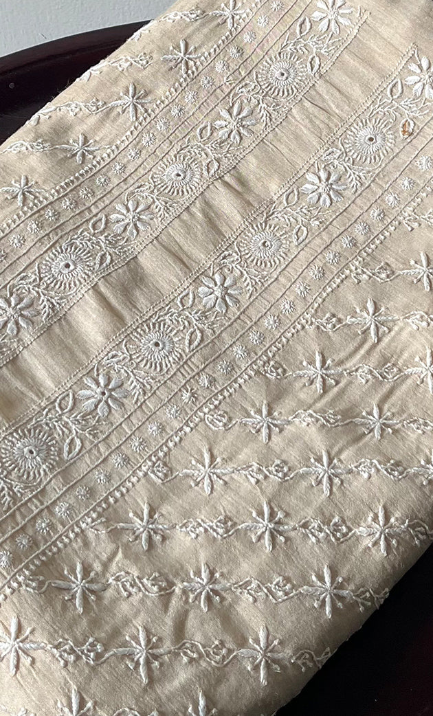 Lucknowi Handcrafted Munga Silk Chikankari Unstitched Men's Kurta Fabric - HONC0337756