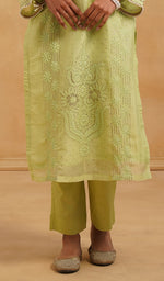 将图像加载到图库查看器中， Women's Lucknowi Handcrafted Pure Organza Silk Stitched Chikankari Kurta, Dupatta With Pant Set- HONC06548565