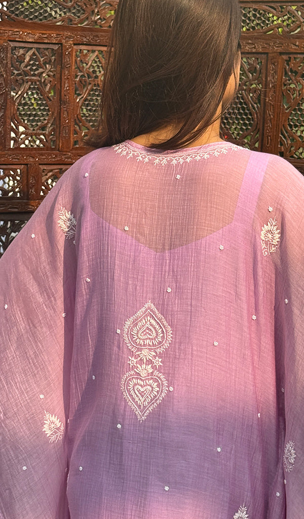 Women's Lucknowi Handcrafted Mul Chanderi Chikankari Kaftaan - HONC0249055