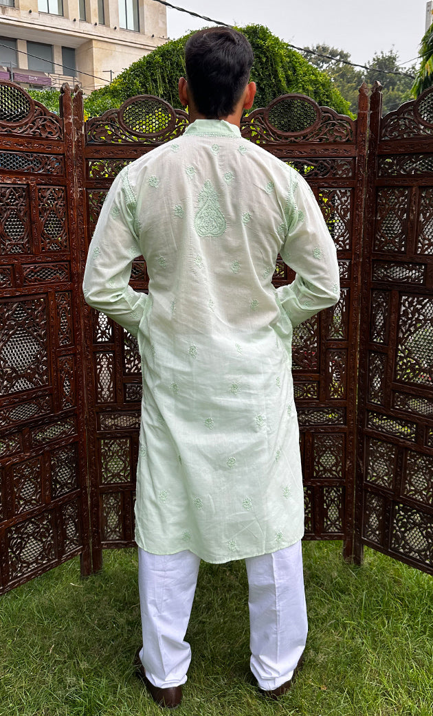 Men's Lucknowi Handcrafted Cotton Chikankari Kurta - HONC0315392