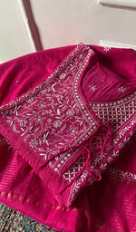 Load image into Gallery viewer, Women's Lakhnavi Handcrafted Mul Chanderi Semi - Stitched Angrakha And Dupatta Set - HONC0326284