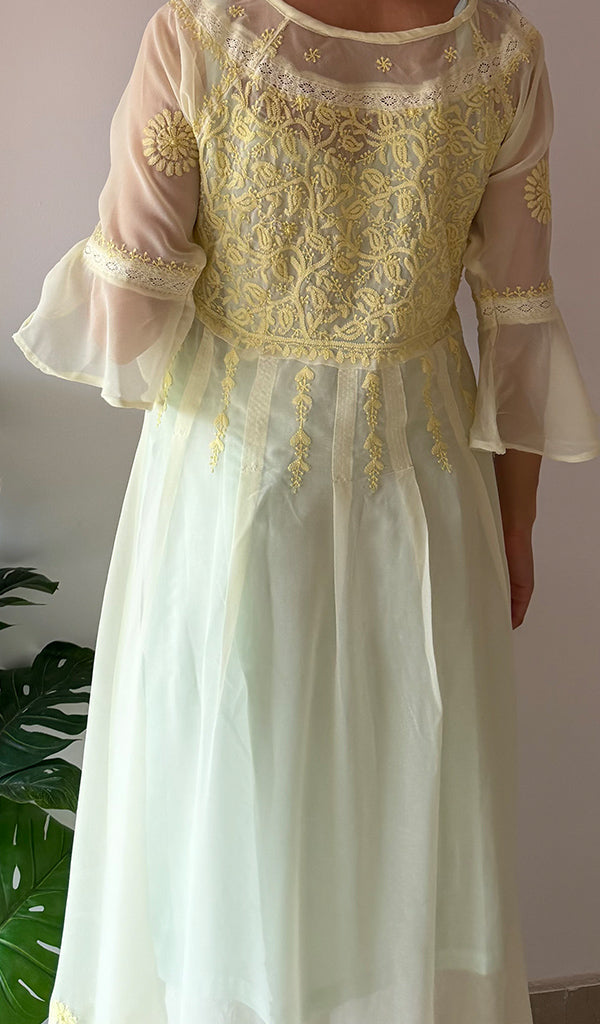 Aadab Women's Lucknowi Handcrafted Faux-Georgette Chikankari Anarkali Dress - NC038930