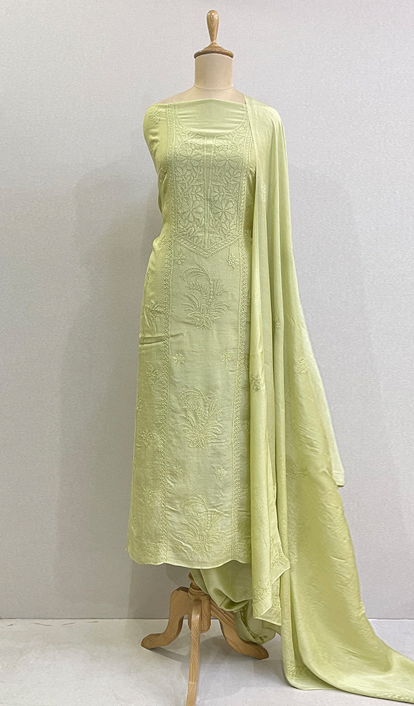 Women's Lucknowi Handcrafted Muslin Chikankari Suit Material - HONC0146099