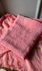 Load image into Gallery viewer, Women&#39;s Lakhnavi Handcrafted Mul Chanderi Unstitched Kurta And Dupatta Set - HONC0310808
