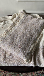 Load image into Gallery viewer, Women's Lakhnavi Handcrafted Pure Silk Georgette Chikankari Semi - stitched Anarkali And Dupatta Set- HONC0334398