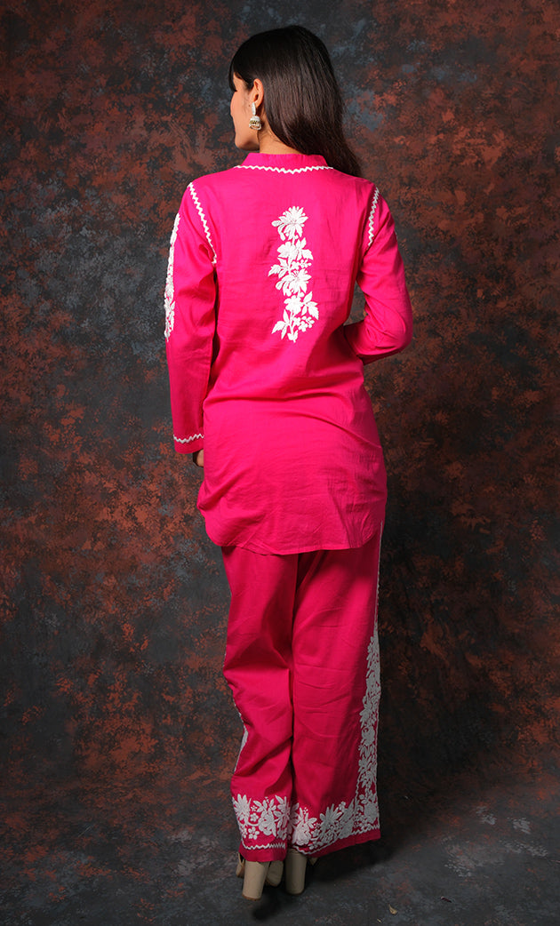 khayal Women's Lakhnavi Handcrafted Cotton Chikankari Kurti And Plazzo Set - HONC0323907