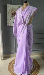 Load image into Gallery viewer, Fairoz Women&#39;s Lakhnavi Handcrafted Cotton Chikankari Saree - HONC0311930

