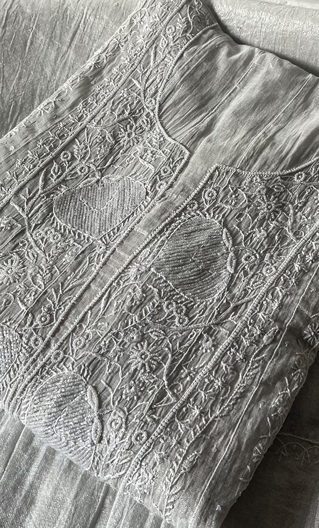 Women's Lakhnavi Handcrafted Tissue Chanderi Semi-Stitched Anarkali And Dupatta Set - HONC0331746