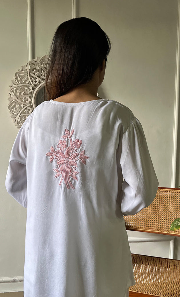 Women's Lakhnavi Handcrafted Modal Cotton Chikankari Top - HONC0308838