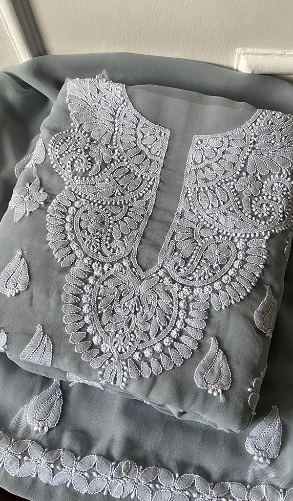 Women's Lucknowi Handcrafted Faux-Georgette Chikankari Suit Material - HONC0263105