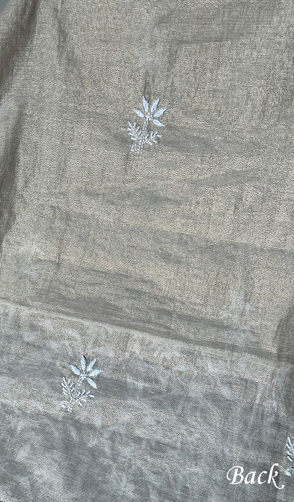 Women's Lakhnavi Handcrafted Tissue Chanderi Chikankari Unstitched Kurta And Dupatta Set- HONC0242483