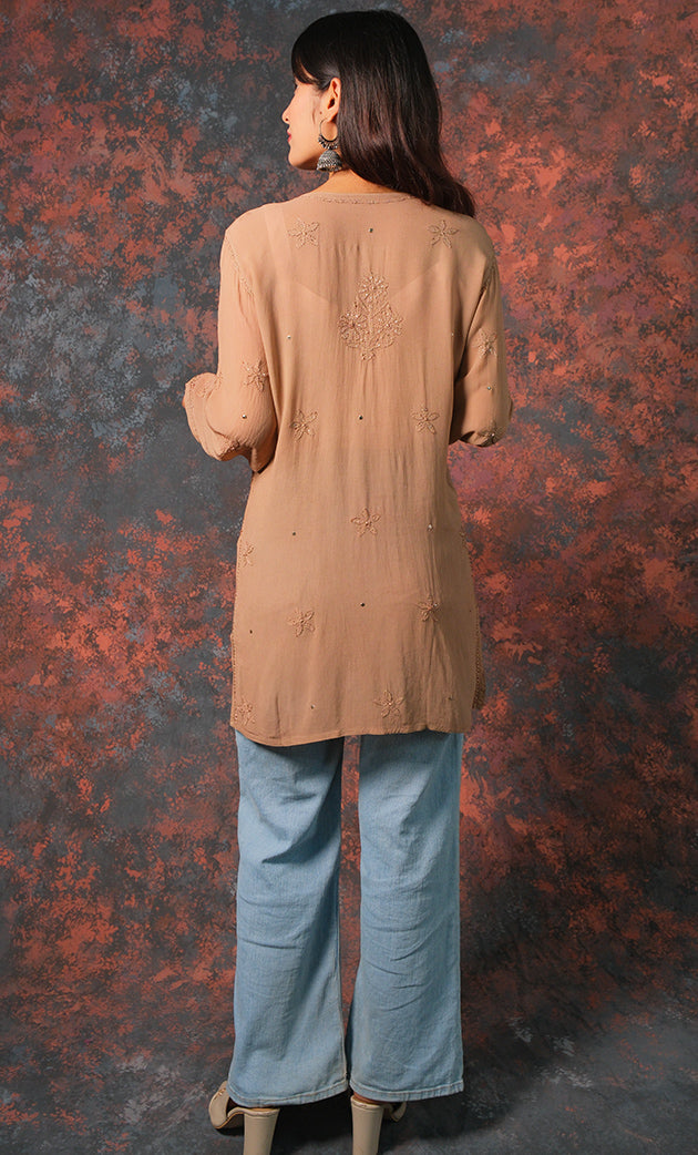 Women's Lucknowi Handcrafted Viscose Georgette Chikankari Top - HONC0327522