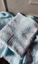 Load image into Gallery viewer, Rose Women&#39;s Lakhnavi Handcrafted Pure Organza Chikankari Unstitched Kurta And Dupatta Set- HONC0309615
