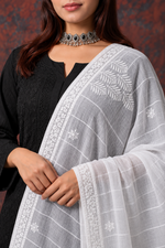 Nazm Women's Lucknowi Handcrafted Kota Cotton Chikankari Dupatta - HONC0386485