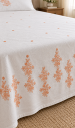 Lakhnavi Handcrafted Cotton Chikankari Bedsheet Set - HONC0379442