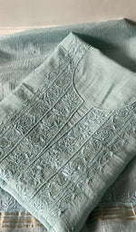 Load image into Gallery viewer, Women's Lakhnavi Handcrafted Mul Chanderi Unstitched Chikankari Full Suit Material - HONC0345045