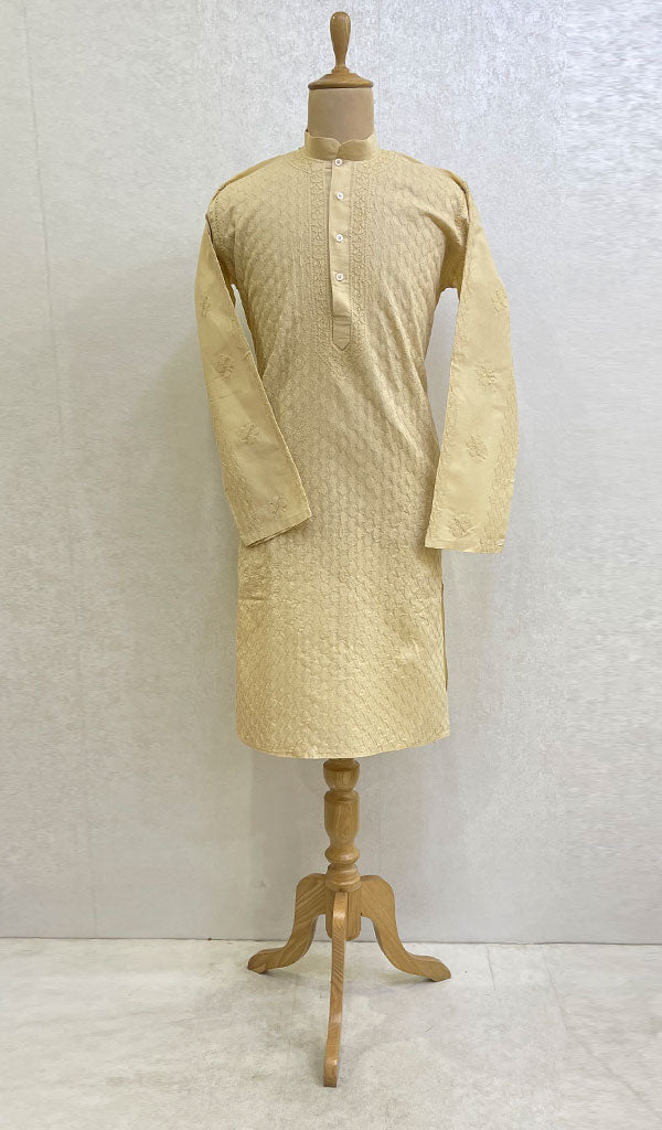 Men's Lucknowi Handcrafted Cotton Chikankari Kurta -  HONC0114549