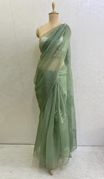 Load image into Gallery viewer, Women&#39;s Lucknowi Handcrafted Pure Organza Silk Chikankari Saree - HONC0105417