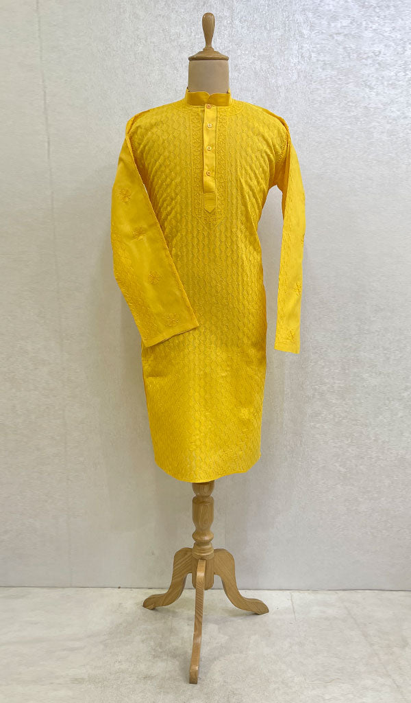 Men's Lucknowi Handcrafted Cotton Chikankari Kurta - HONC0114541